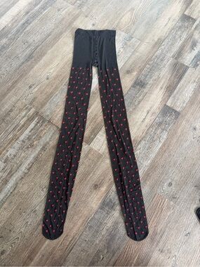 NEW Black Womens SIZE S/M Tights with Red Heart Print | Sheer